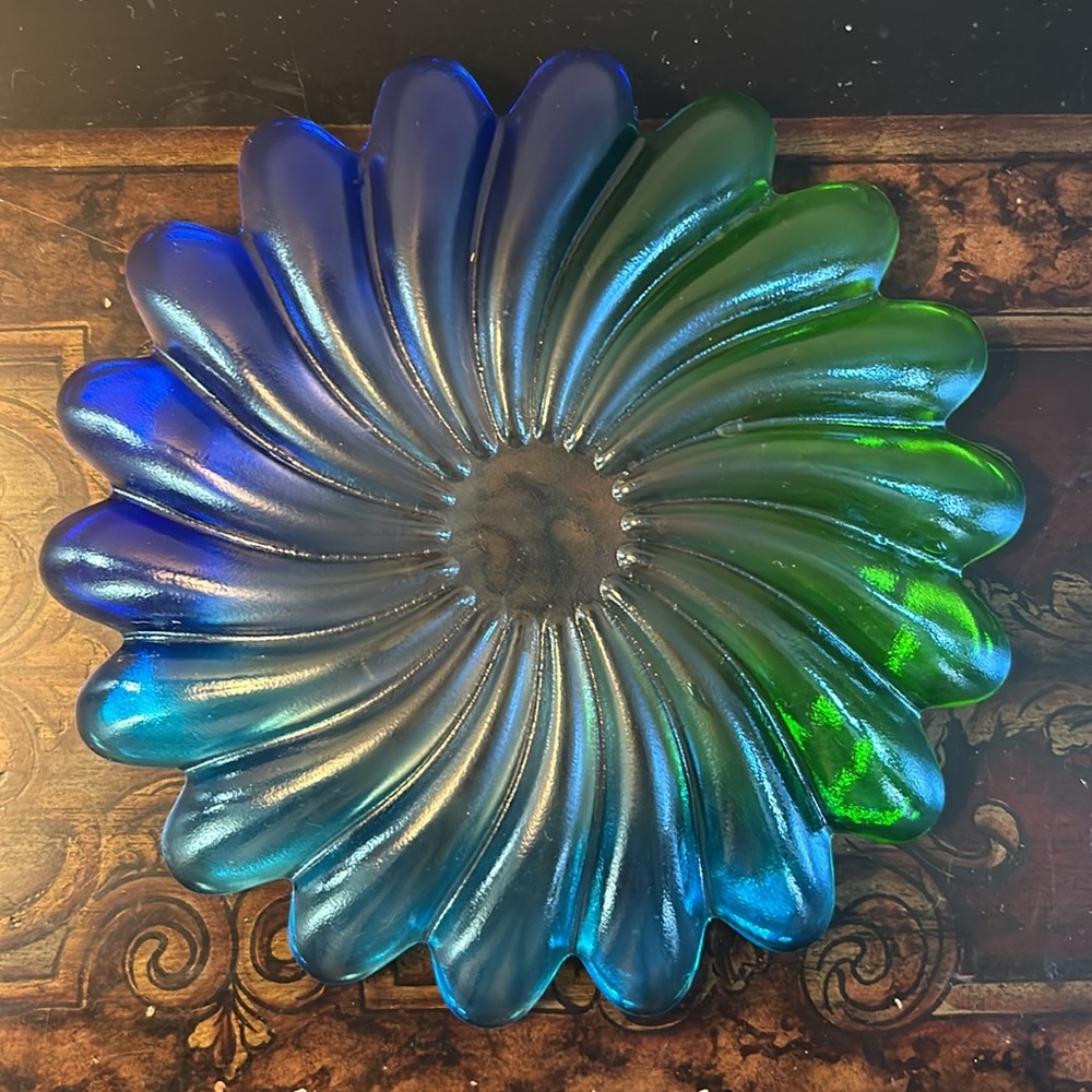Vintage Original Waltherglass Blue Green Glass Plate Bowl Dish - Picture 2 of 3
